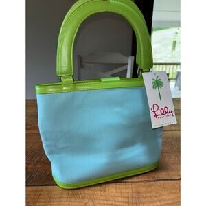 NEW Lilly‎ Pulitzer Blue Green Lilly Vintage 90s Lunch Bag Purse Inside Pockets